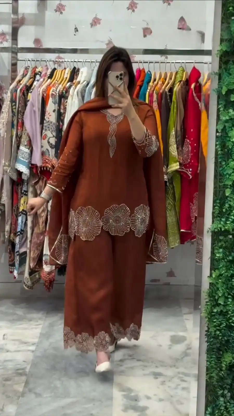 Rust Rangoli Bead Work Salwar Suit | Jump Suits, Salwar suit, Casual Suits, Creative suits, Designer Suits, Palazzo Suits, Party Wear Suits, Patiala Suits, Straight Suits