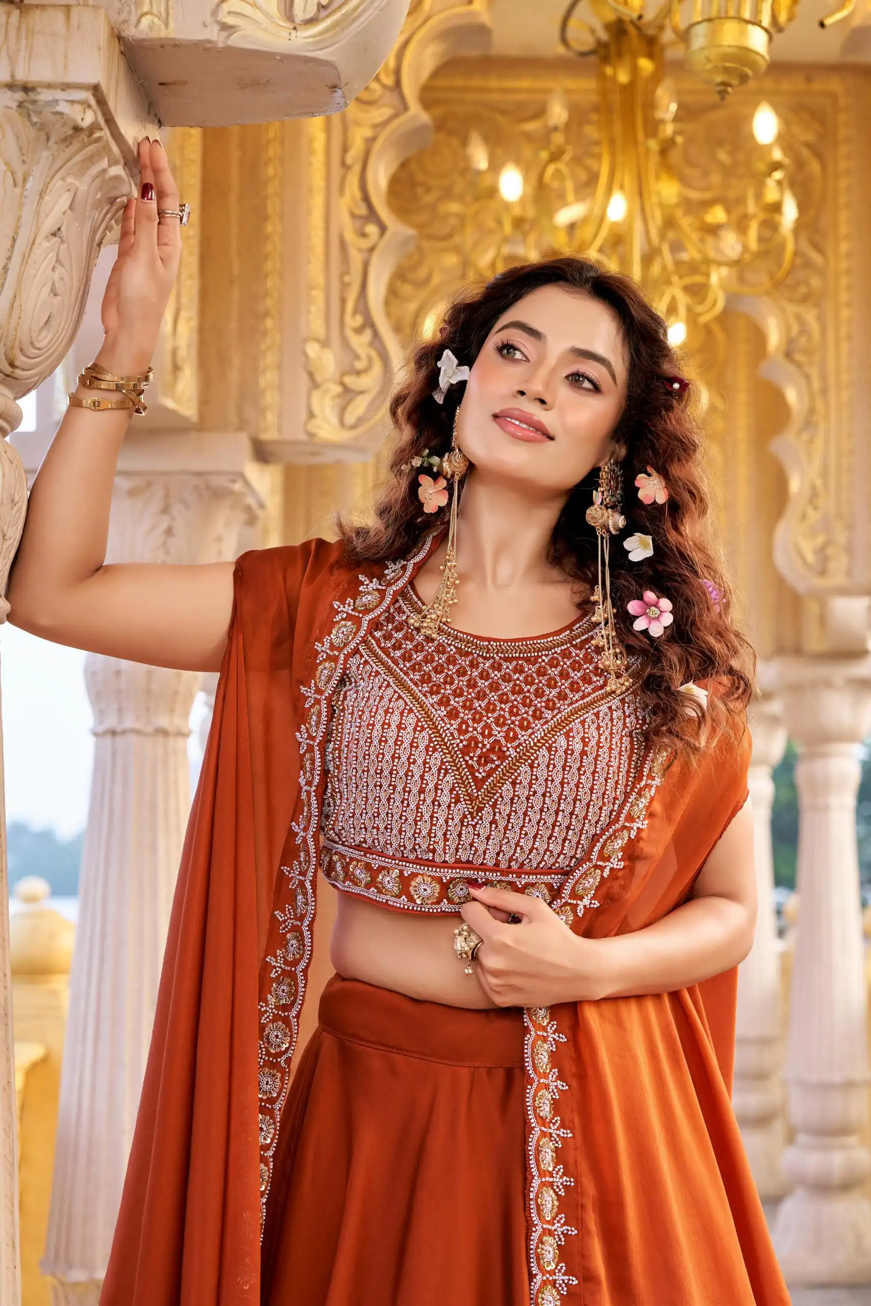Rust Rangoli Silk Embroidery Work Lehenga Choli | Lehenga, Bollywood Lehenga, Creative Lehenga, Designer Lehenga, Embroidered Lehenga, Party Wear Lehenga