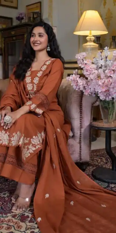Rust Rayon Embroidery Salwar Suit | Jump Suits, Salwar suit, Casual Suits, Creative suits, Designer Suits, Palazzo Suits, Party Wear Suits, Patiala Suits, Straight Suits
