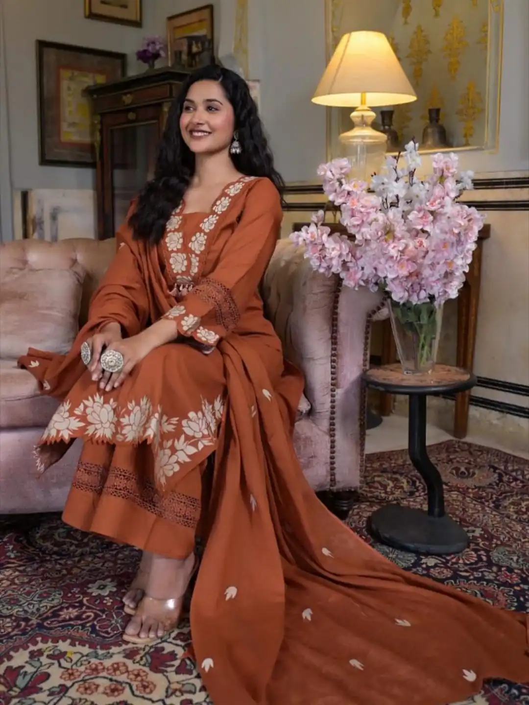 Rust Rayon Embroidery Salwar Suit | Jump Suits, Salwar suit, Casual Suits, Creative suits, Designer Suits, Palazzo Suits, Party Wear Suits, Patiala Suits, Straight Suits