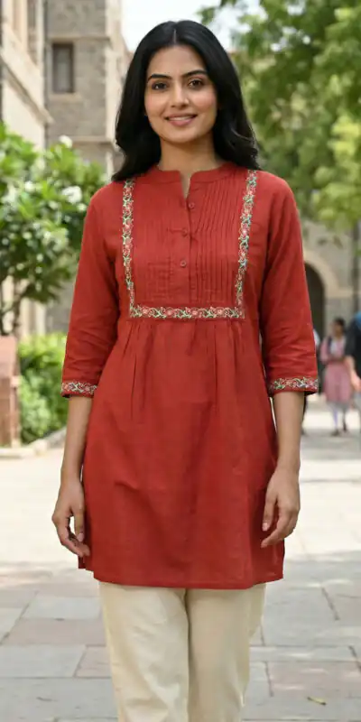 Rust Rayon Multi Embroidery Work Kurti | Kurti, Bollywood Kurti, Creative Kurtis, Designer Kurti, Party Wear Kurti, Selfie Kurti