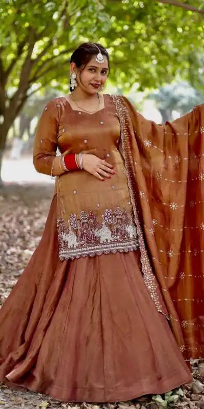 Rust Simmer Silk Embroidery Work Lehenga Choli | Lehenga, Bollywood Lehenga, Creative Lehenga, Designer Lehenga, Embroidered Lehenga, Party Wear Lehenga