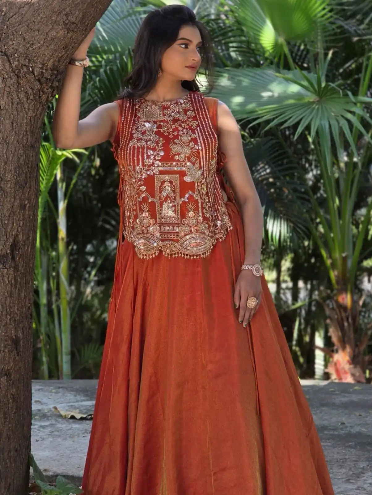 Rust Vichitra Silk Embroidery Work Lehenga Choli | Lehenga, Bollywood Lehenga, Creative Lehenga, Designer Lehenga, Embroidered Lehenga, Party Wear Lehenga