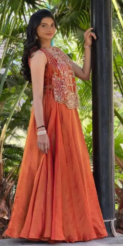 Rust Vichitra Silk Embroidery Work Lehenga Choli | Lehenga, Bollywood Lehenga, Creative Lehenga, Designer Lehenga, Embroidered Lehenga, Party Wear Lehenga