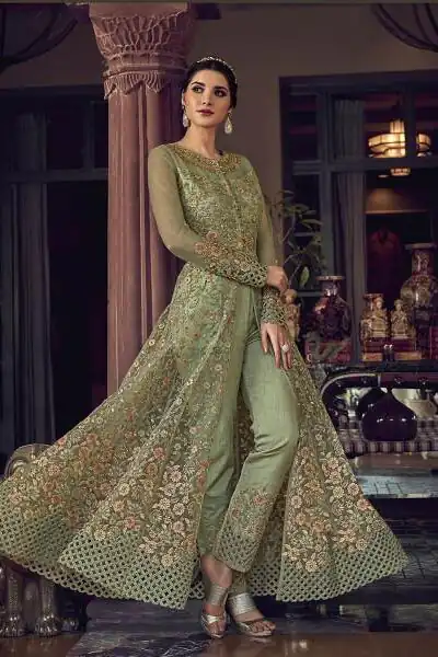 Sea Green Banglory Silk Embroidery Stone Work Salwar Suit | Jump Suits, Salwar suit, Casual Suits, Creative suits, Designer Suits, Palazzo Suits, Party Wear Suits, Patiala Suits, Straight Suits