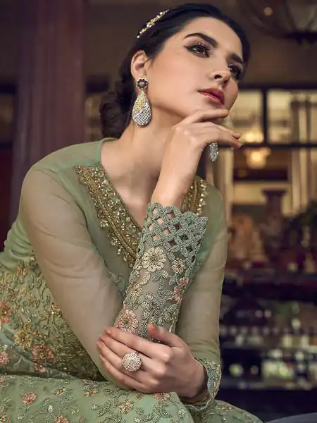 Sea Green Banglory Silk Embroidery Stone Work Salwar Suit | Jump Suits, Salwar suit, Casual Suits, Creative suits, Designer Suits, Palazzo Suits, Party Wear Suits, Patiala Suits, Straight Suits