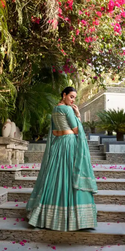 Sea Green Chanderi Plain With Zari Weaving Work Border Lehenga Choli | Lehenga, Bollywood Lehenga, Creative Lehenga, Designer Lehenga, Embroidered Lehenga, Party Wear Lehenga