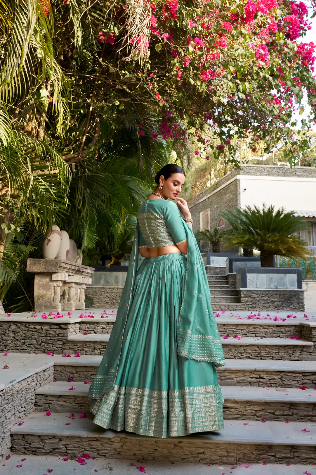 Sea Green Chanderi Plain With Zari Weaving Work Border Lehenga Choli | Lehenga, Bollywood Lehenga, Creative Lehenga, Designer Lehenga, Embroidered Lehenga, Party Wear Lehenga