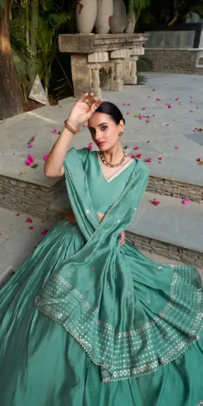 Sea Green Chanderi Plain With Zari Weaving Work Border Lehenga Choli | Lehenga, Bollywood Lehenga, Creative Lehenga, Designer Lehenga, Embroidered Lehenga, Party Wear Lehenga