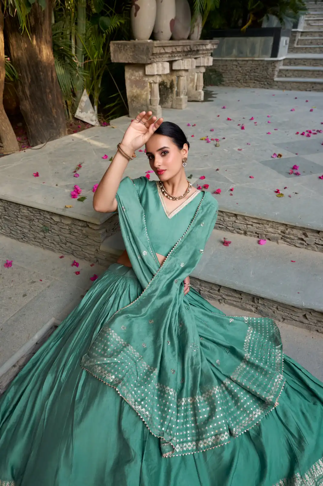Sea Green Chanderi Plain With Zari Weaving Work Border Lehenga Choli | Lehenga, Bollywood Lehenga, Creative Lehenga, Designer Lehenga, Embroidered Lehenga, Party Wear Lehenga