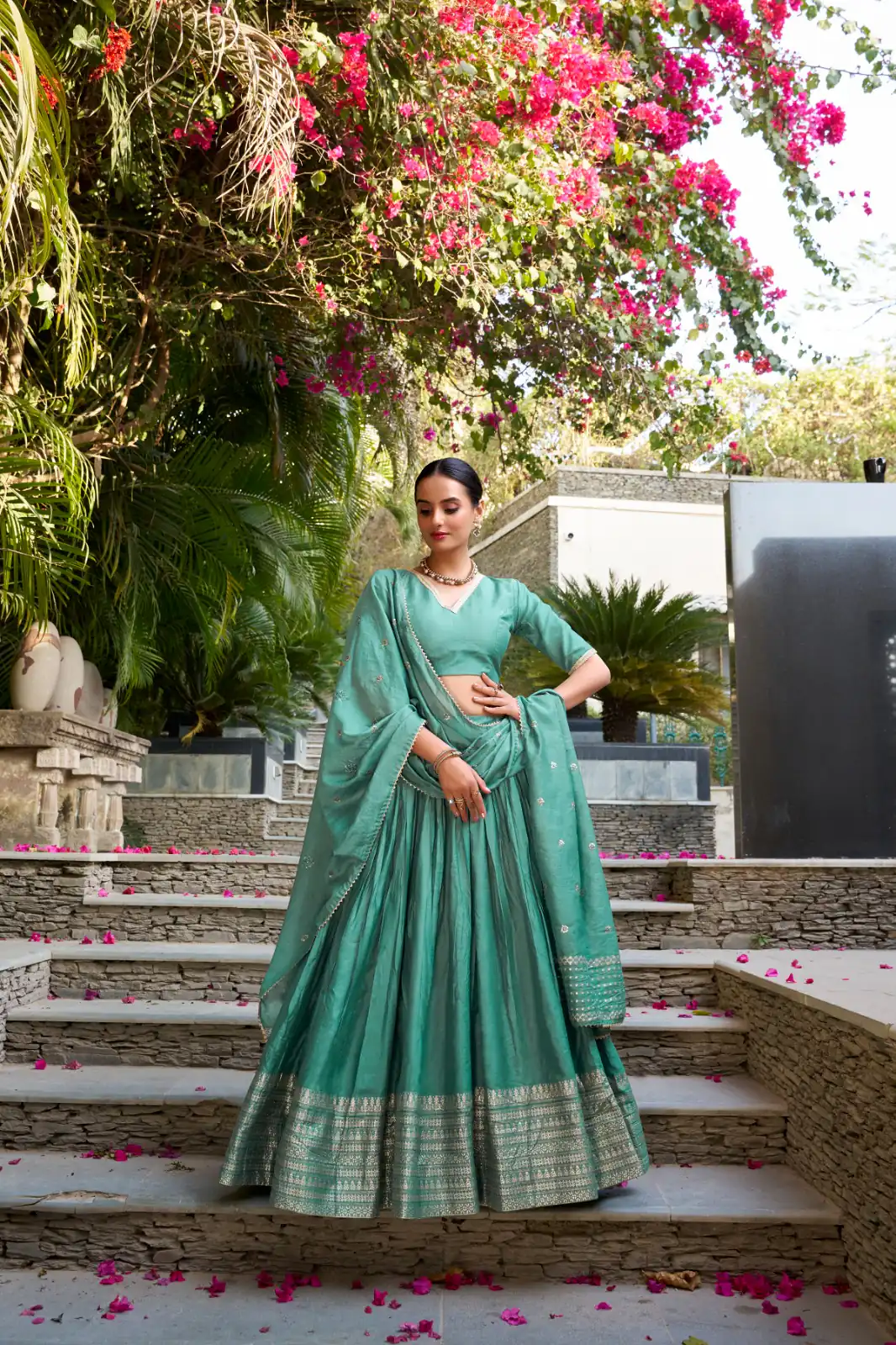 Sea Green Chanderi Plain With Zari Weaving Work Border Lehenga Choli | Lehenga, Bollywood Lehenga, Creative Lehenga, Designer Lehenga, Embroidered Lehenga, Party Wear Lehenga