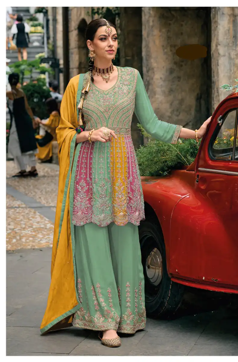 Sea Green Chinon Embroidery Lace Work Salwar Suit | Jump Suits, Salwar suit, Casual Suits, Creative suits, Designer Suits, Palazzo Suits, Party Wear Suits, Patiala Suits, Straight Suits