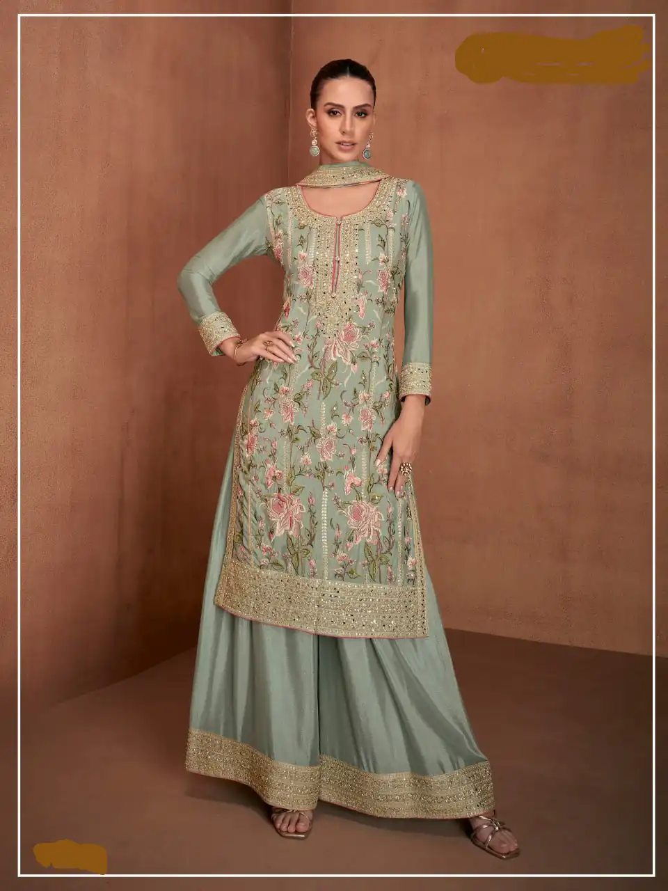 Sea Green Chinon Embroidery Work Salwar Suit | Jump Suits, Salwar suit, Casual Suits, Creative suits, Designer Suits, Palazzo Suits, Party Wear Suits, Patiala Suits, Straight Suits