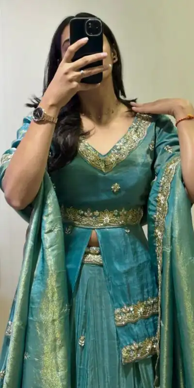 Sea Green Chinon Silk Thread Work Lehenga Choli | Lehenga, Bollywood Lehenga, Creative Lehenga, Designer Lehenga, Embroidered Lehenga, Party Wear Lehenga