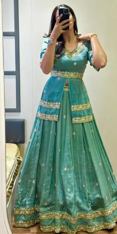 Sea Green Chinon Silk Thread Work Lehenga Choli | Lehenga, Bollywood Lehenga, Creative Lehenga, Designer Lehenga, Embroidered Lehenga, Party Wear Lehenga