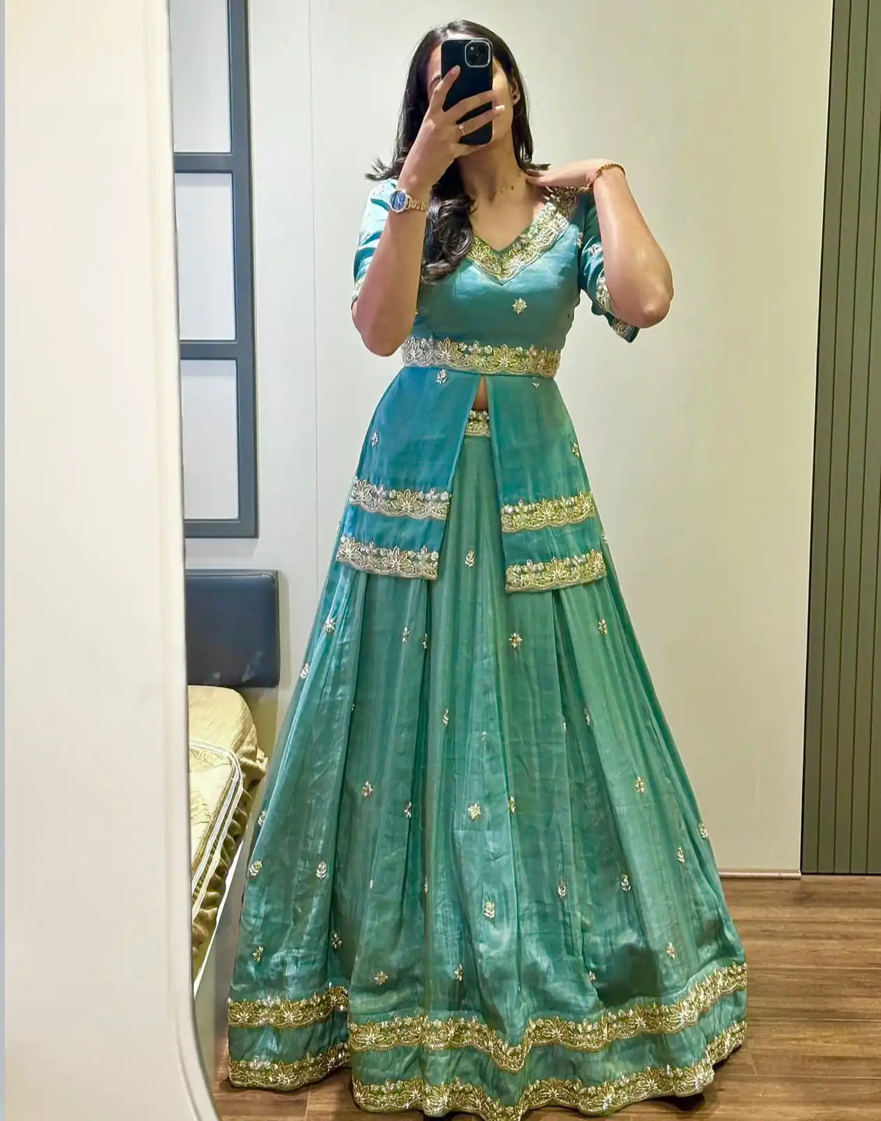 Sea Green Chinon Silk Thread Work Lehenga Choli | Lehenga, Bollywood Lehenga, Creative Lehenga, Designer Lehenga, Embroidered Lehenga, Party Wear Lehenga
