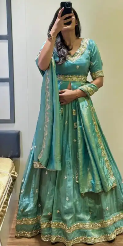Sea Green Chinon Silk Thread Work Lehenga Choli | Lehenga, Bollywood Lehenga, Creative Lehenga, Designer Lehenga, Embroidered Lehenga, Party Wear Lehenga