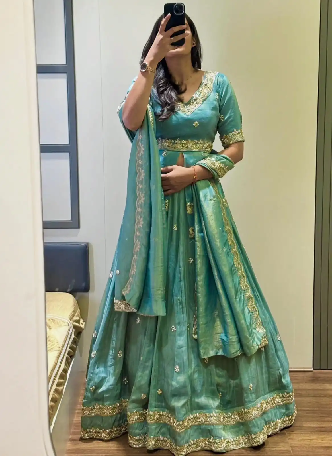 Sea Green Chinon Silk Thread Work Lehenga Choli | Lehenga, Bollywood Lehenga, Creative Lehenga, Designer Lehenga, Embroidered Lehenga, Party Wear Lehenga