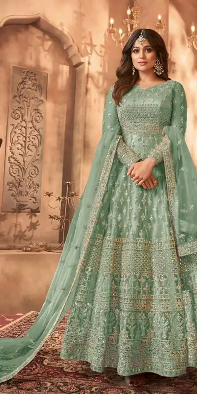 Sea Green Net Sequence Work Salwar Suit | Jump Suits, Salwar suit, Casual Suits, Creative suits, Designer Suits, Palazzo Suits, Party Wear Suits, Patiala Suits, Straight Suits