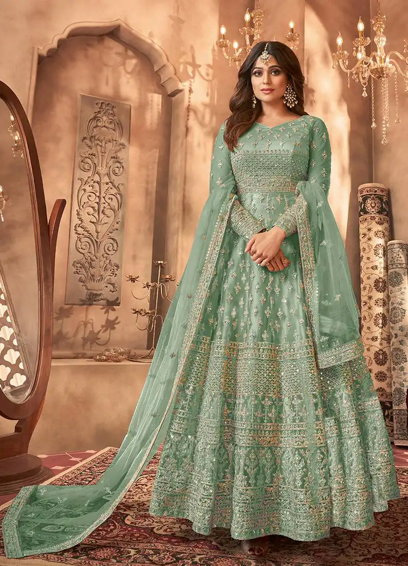 Sea Green Net Sequence Work Salwar Suit | Jump Suits, Salwar suit, Casual Suits, Creative suits, Designer Suits, Palazzo Suits, Party Wear Suits, Patiala Suits, Straight Suits