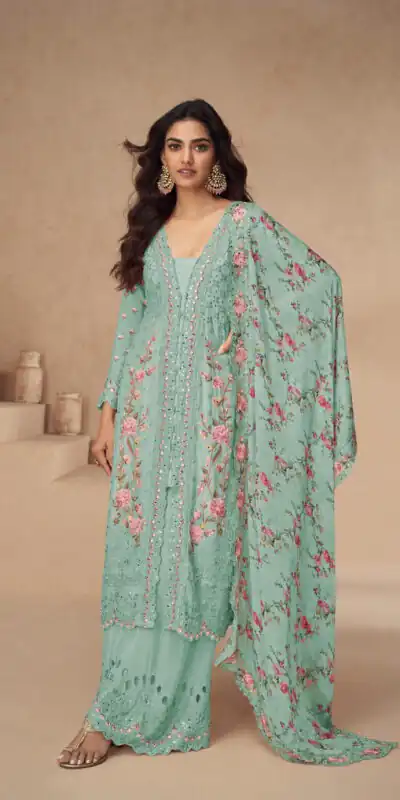 Sea Green Vichitra Sequence Work Salwar Suit | Jump Suits, Salwar suit, Casual Suits, Creative suits, Designer Suits, Palazzo Suits, Party Wear Suits, Patiala Suits, Straight Suits