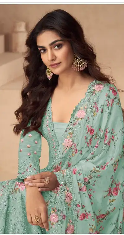 Sea Green Vichitra Sequence Work Salwar Suit | Jump Suits, Salwar suit, Casual Suits, Creative suits, Designer Suits, Palazzo Suits, Party Wear Suits, Patiala Suits, Straight Suits