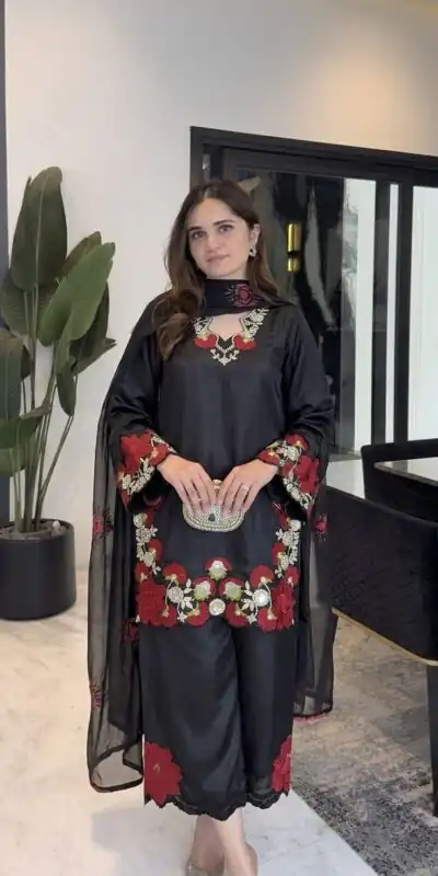 ZSR 3171 Black Color Roman Silk Salwar Suit with Embroidery Work. Available at ₹2449 only. Delivery 4-6 Working Days. Shop now. | Jump Suits, Salwar suit, Casual Suits, Creative suits, Designer Suits, Palazzo Suits, Party Wear Suits, Patiala Suits, Straight Suits