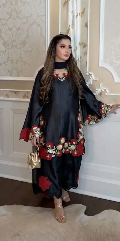 ZSR 3171 Black Color Roman Silk Salwar Suit with Embroidery Work. Available at ₹2449 only. Delivery 4-6 Working Days. Shop now. | Jump Suits, Salwar suit, Casual Suits, Creative suits, Designer Suits, Palazzo Suits, Party Wear Suits, Patiala Suits, Straight Suits