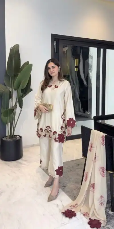 ZSR 3171 Cream Color Roman Silk Salwar Suit with Embroidery Work. Available at ₹2449 only. Delivery 4-6 Working Days. Shop now. | Jump Suits, Salwar suit, Casual Suits, Creative suits, Designer Suits, Palazzo Suits, Party Wear Suits, Patiala Suits, Straight Suits