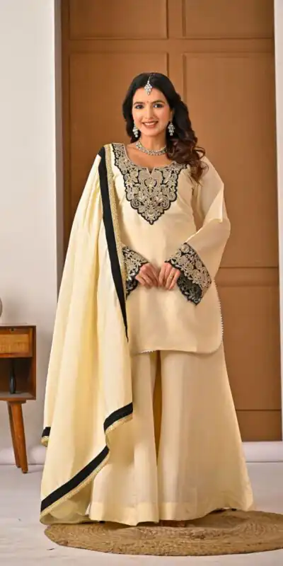 Shiny Cream Roman Silk Diamond Work Salwar Suit | Jump Suits, Salwar suit, Casual Suits, Creative suits, Designer Suits, Palazzo Suits, Party Wear Suits, Patiala Suits, Straight Suits