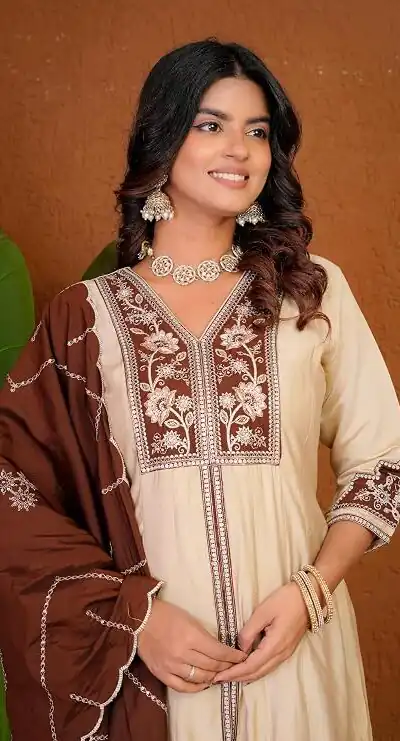DIVA 152 Cream Color Roman Silk Salwar Suit with Embroidery Work. Available at ₹2399 only. Delivery 4-6 Working Days. Shop now. | Jump Suits, Salwar suit, Casual Suits, Creative suits, Designer Suits, Palazzo Suits, Party Wear Suits, Patiala Suits, Straight Suits
