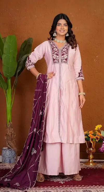 DIVA 152 Pink Color Roman Silk Salwar Suit with Embroidery Work. Available at ₹2399 only. Delivery 4-6 Working Days. Shop now. | Jump Suits, Salwar suit, Casual Suits, Creative suits, Designer Suits, Palazzo Suits, Party Wear Suits, Patiala Suits, Straight Suits