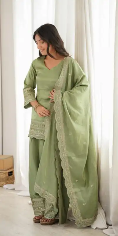 KB 304 Pista Color Roman Silk Salwar Suit with Embroidery Work. Available at ₹1999 only. Delivery 4-6 Working Days. Shop now. | Jump Suits, Salwar suit, Casual Suits, Creative suits, Designer Suits, Palazzo Suits, Party Wear Suits, Patiala Suits, Straight Suits