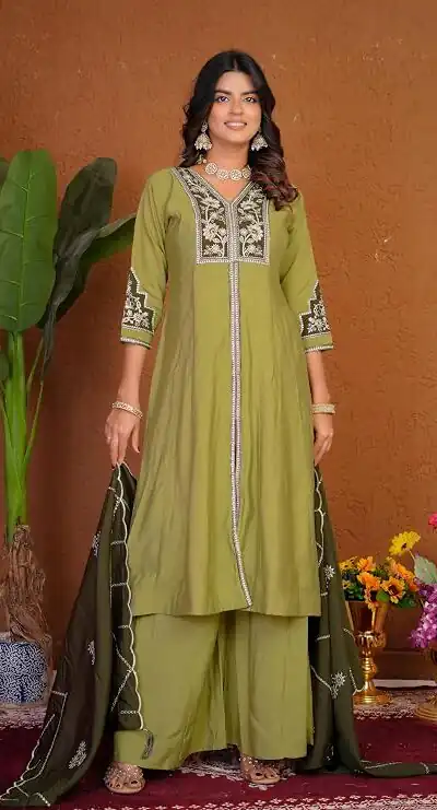 DIVA 152 Pista Color Roman Silk Salwar Suit with Embroidery Work. Available at ₹2399 only. Delivery 4-6 Working Days. Shop now. | Jump Suits, Salwar suit, Casual Suits, Creative suits, Designer Suits, Palazzo Suits, Party Wear Suits, Patiala Suits, Straight Suits