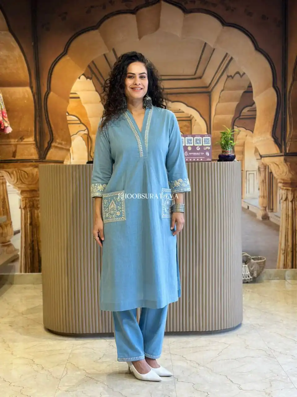 Sky Blue Cambric Cotton Embroidery Lace Work Kurti | Kurti, Bollywood Kurti, Creative Kurtis, Designer Kurti, Party Wear Kurti, Selfie Kurti