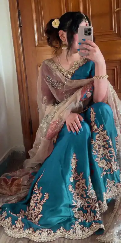 Sky Blue Chinnon Silk With Embroidery Work Sharara Suit | Jump Suits, Salwar suit, Casual Suits, Creative suits, Designer Suits, Palazzo Suits, Party Wear Suits, Patiala Suits, Straight Suits