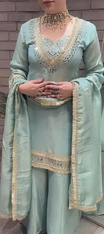 Sky Blue Cosmos Embroidery Mirror Work Salwar Suit | Jump Suits, Salwar suit, Casual Suits, Creative suits, Designer Suits, Palazzo Suits, Party Wear Suits, Patiala Suits, Straight Suits