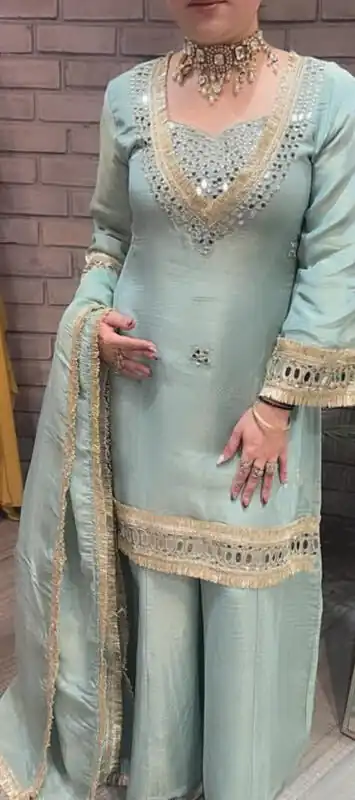 Sky Blue Cosmos Embroidery Mirror Work Salwar Suit | Jump Suits, Salwar suit, Casual Suits, Creative suits, Designer Suits, Palazzo Suits, Party Wear Suits, Patiala Suits, Straight Suits