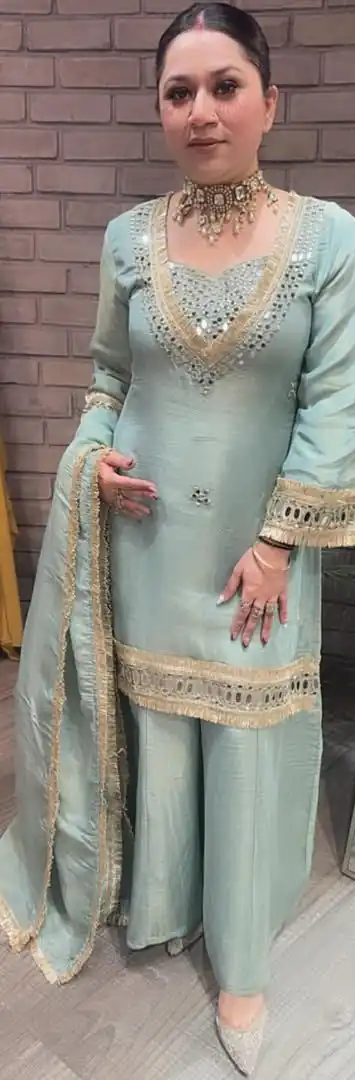 Sky Blue Cosmos Embroidery Mirror Work Salwar Suit | Jump Suits, Salwar suit, Casual Suits, Creative suits, Designer Suits, Palazzo Suits, Party Wear Suits, Patiala Suits, Straight Suits