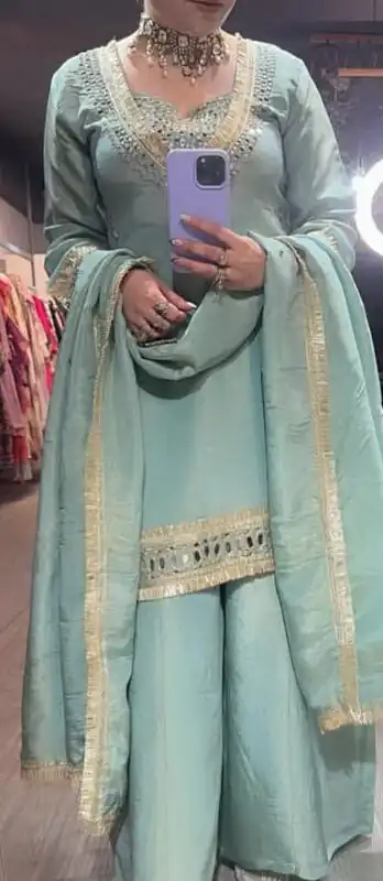 Sky Blue Cosmos Embroidery Mirror Work Salwar Suit | Jump Suits, Salwar suit, Casual Suits, Creative suits, Designer Suits, Palazzo Suits, Party Wear Suits, Patiala Suits, Straight Suits