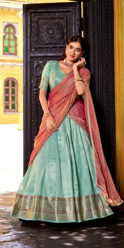 Sky Blue Dupion Silk Lace Zari Work Lehenga Choli | Lehenga, Bollywood Lehenga, Creative Lehenga, Designer Lehenga, Embroidered Lehenga, Party Wear Lehenga