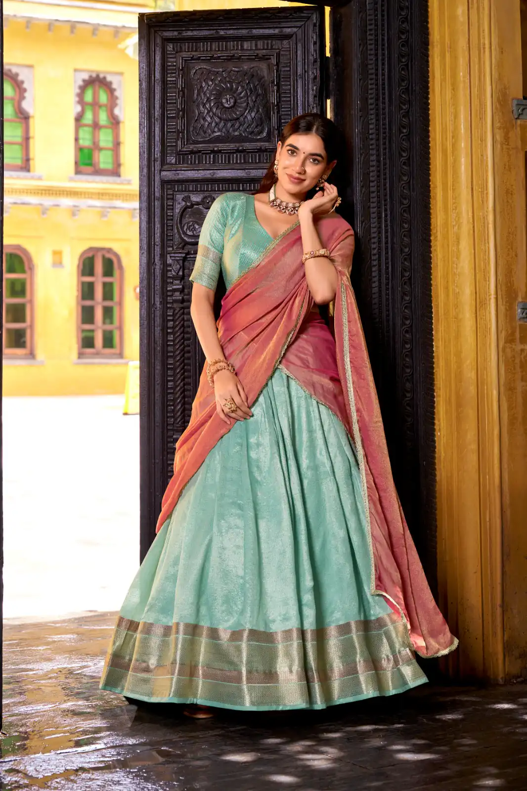 Sky Blue Dupion Silk Lace Zari Work Lehenga Choli | Lehenga, Bollywood Lehenga, Creative Lehenga, Designer Lehenga, Embroidered Lehenga, Party Wear Lehenga