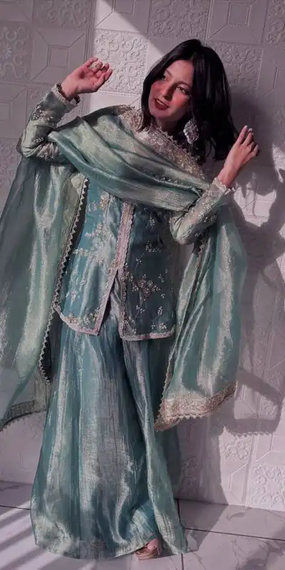 Sky Blue Fandy Silk Sequins Work Salwar Suit | Jump Suits, Tops & Bottoms, Track Suits, Salwar suit, Casual Suits, Creative suits, Designer Suits, Palazzo Suits, Party Wear Suits, Patiala Suits, Straight Suits, Trendy Wear