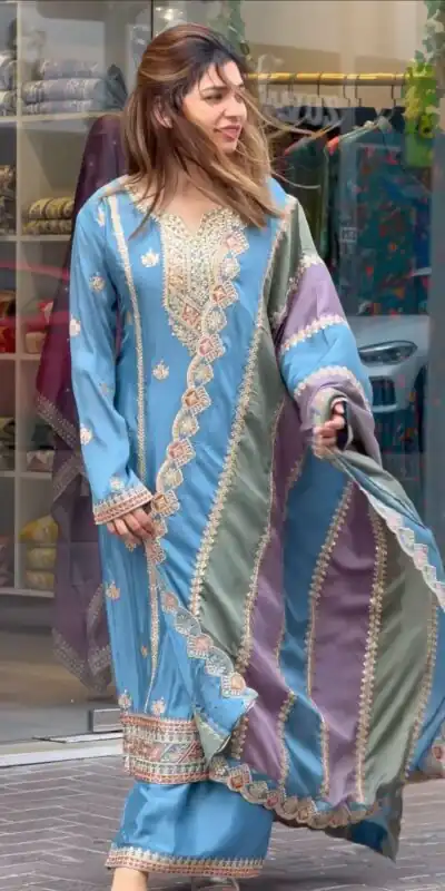 Sky Blue Faux Georgette With Embroidery Sequence Work Salwar Suit | Jump Suits, Salwar suit, Casual Suits, Creative suits, Designer Suits, Palazzo Suits, Party Wear Suits, Patiala Suits, Straight Suits