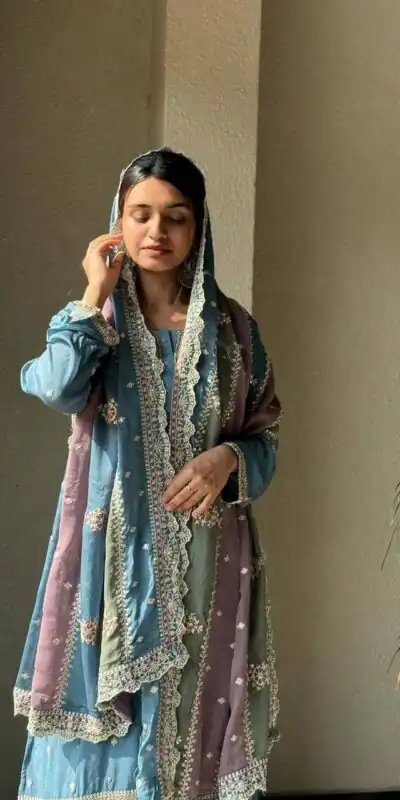 Sky Blue Georgette Sequins Work Embroidery Slawar Suit | Salwar suit, Casual Suits, Creative suits, Designer Suits, Palazzo Suits, Party Wear Suits, Patiala Suits, Straight Suits
