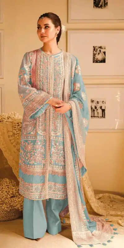 Sky Blue Georgette With Embroidery Sequence Moti Salwar Suit | Jump Suits, Salwar suit, Casual Suits, Creative suits, Designer Suits, Palazzo Suits, Party Wear Suits, Patiala Suits, Straight Suits