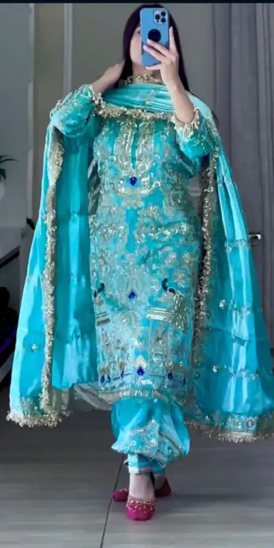 Sky Blue Natural Crep Embroidery Work Salwar Suit | Jump Suits, Salwar suit, Casual Suits, Creative suits, Designer Suits, Palazzo Suits, Party Wear Suits, Patiala Suits, Straight Suits