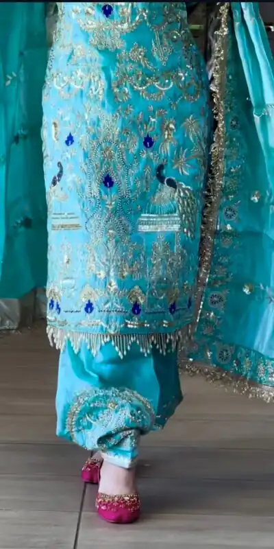 Sky Blue Natural Crep Embroidery Work Salwar Suit | Jump Suits, Salwar suit, Casual Suits, Creative suits, Designer Suits, Palazzo Suits, Party Wear Suits, Patiala Suits, Straight Suits