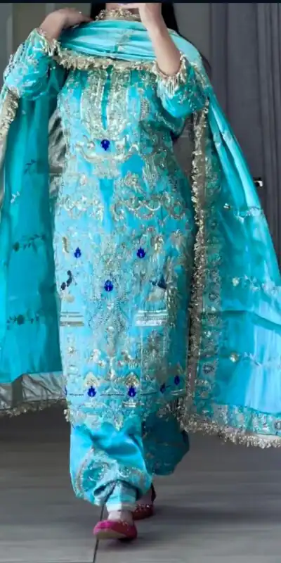 Sky Blue Natural Crep Embroidery Work Salwar Suit | Jump Suits, Salwar suit, Casual Suits, Creative suits, Designer Suits, Palazzo Suits, Party Wear Suits, Patiala Suits, Straight Suits