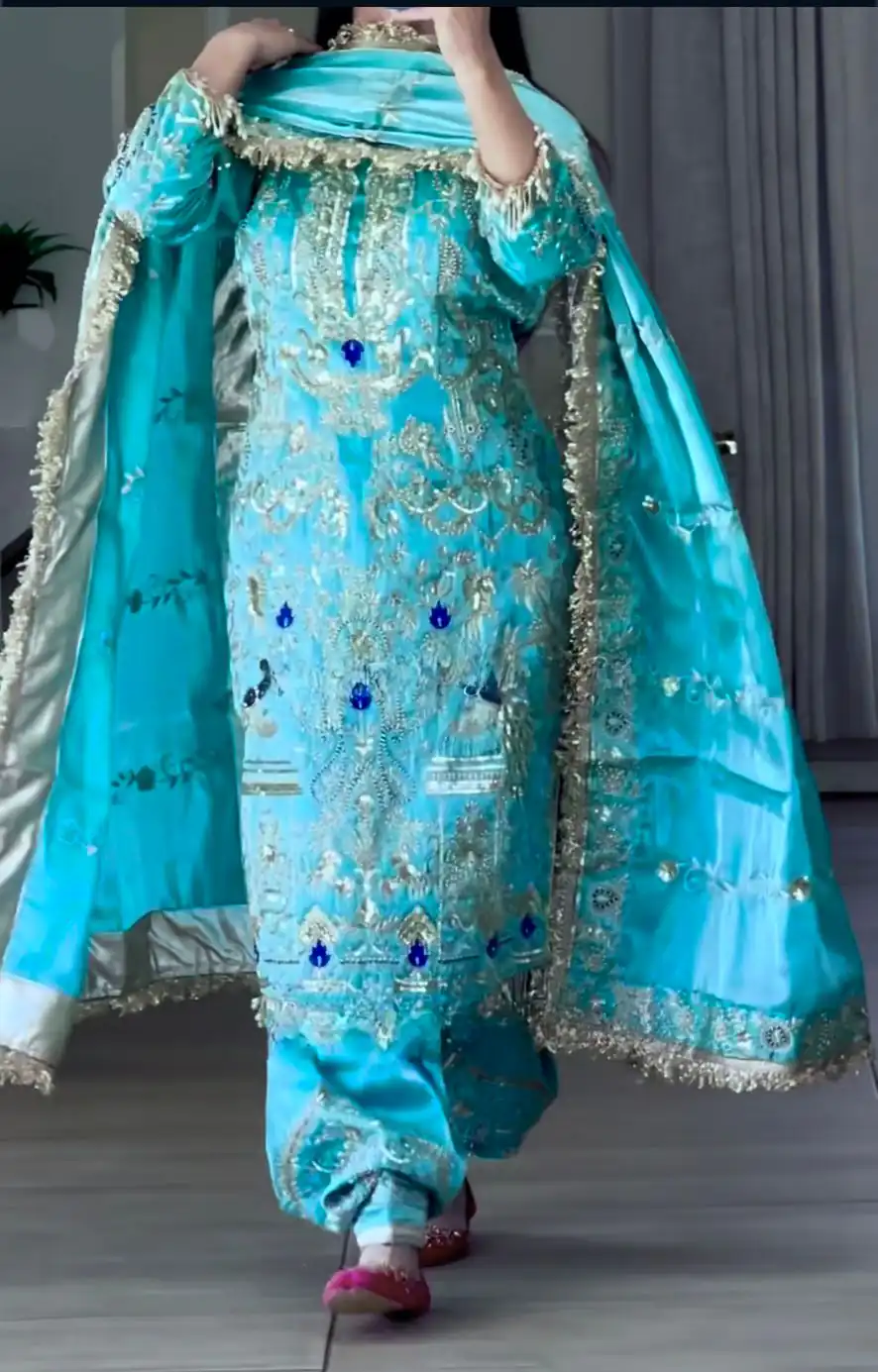 Sky Blue Natural Crep Embroidery Work Salwar Suit | Jump Suits, Salwar suit, Casual Suits, Creative suits, Designer Suits, Palazzo Suits, Party Wear Suits, Patiala Suits, Straight Suits